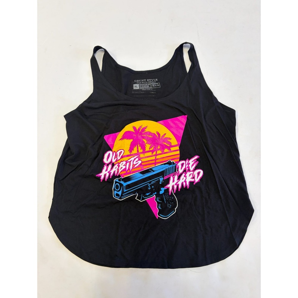 Grunt Style Old Habits Die Hard Flowy Tank Top Women's XL Black Graphic Tank